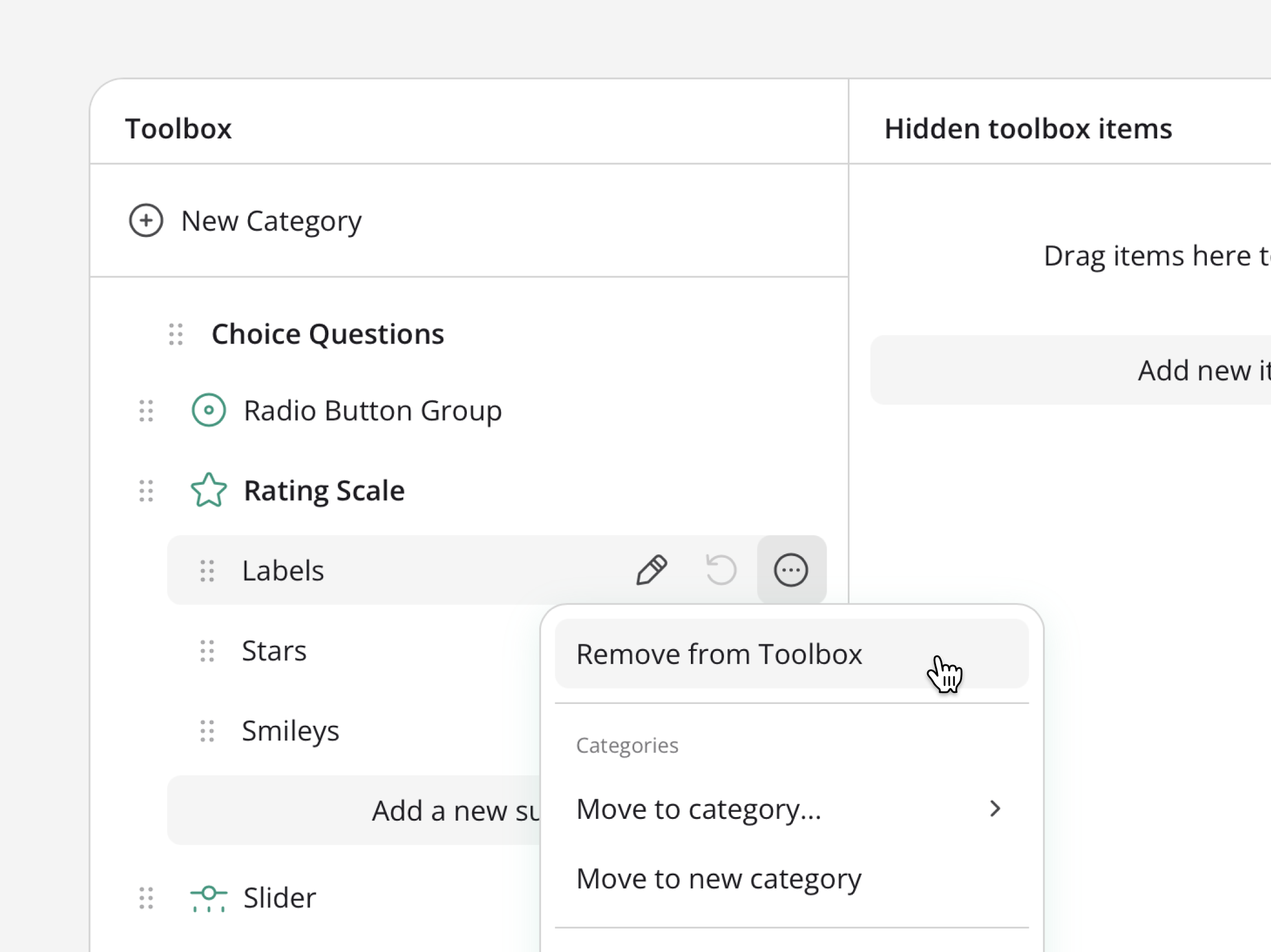 UI Preset Editor: managing Survey Creator Toolbox items