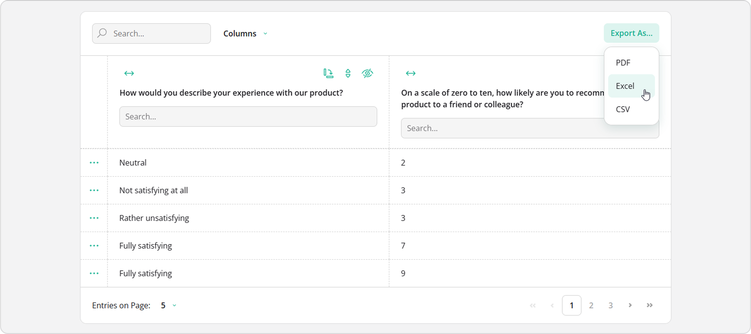 SurveyJS Table View: Export survey data to PDF, XLSX, and CSV