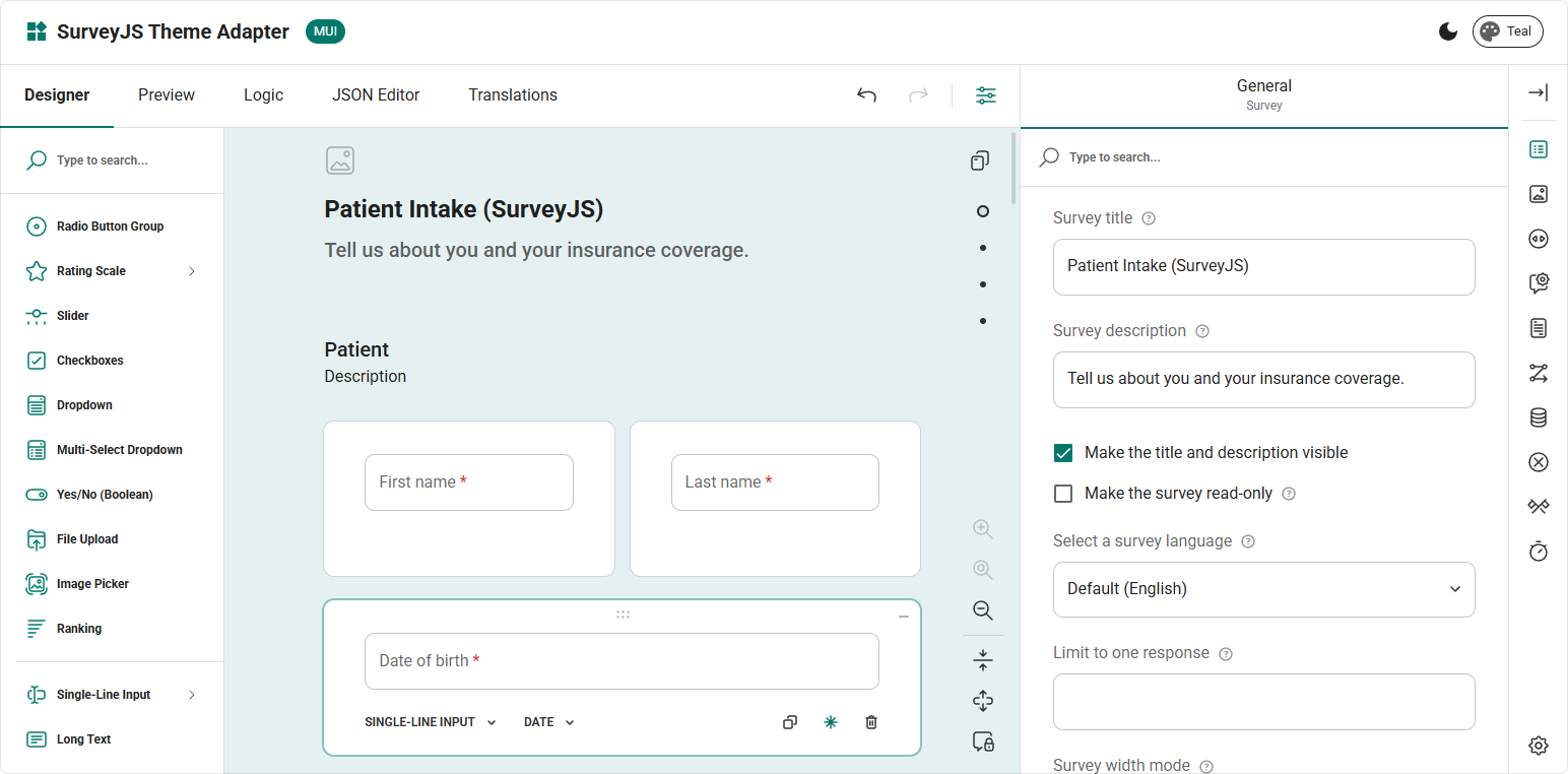 SurveyJS MUI Theme Adapter