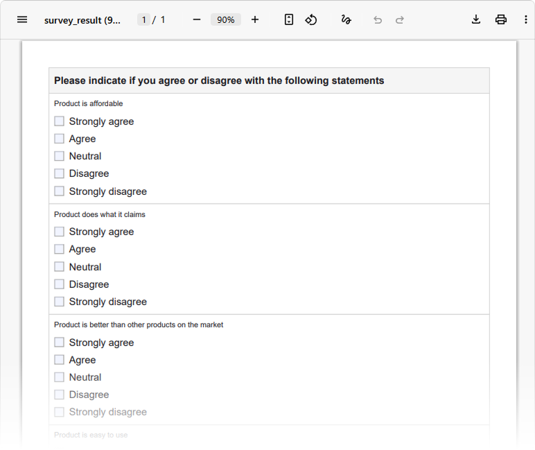 SurveyJS PDF Generator: Render a matrix as a list in a PDF form