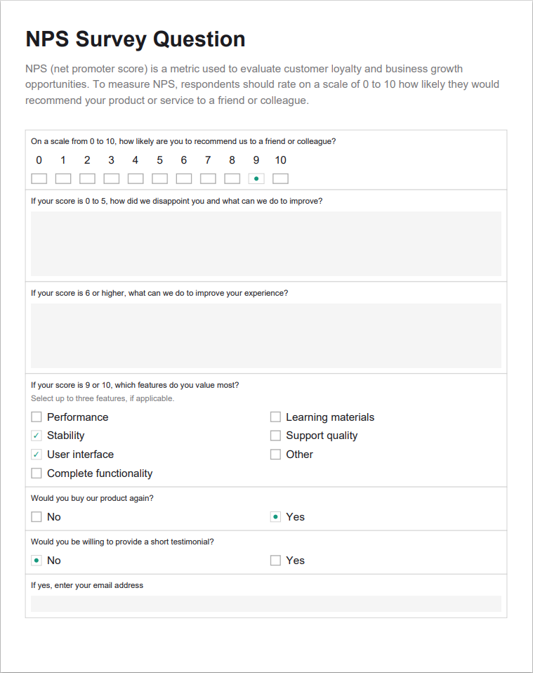 SurveyJS PDF Generator: NPS PDF form