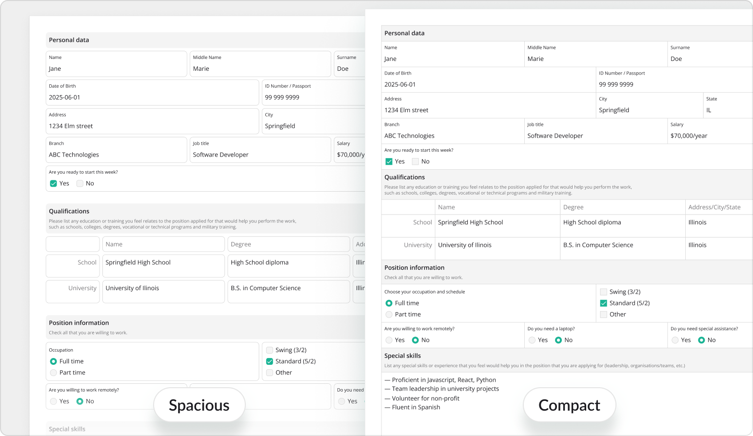 SurveyJS PDF Generator: Predefined PDF layouts