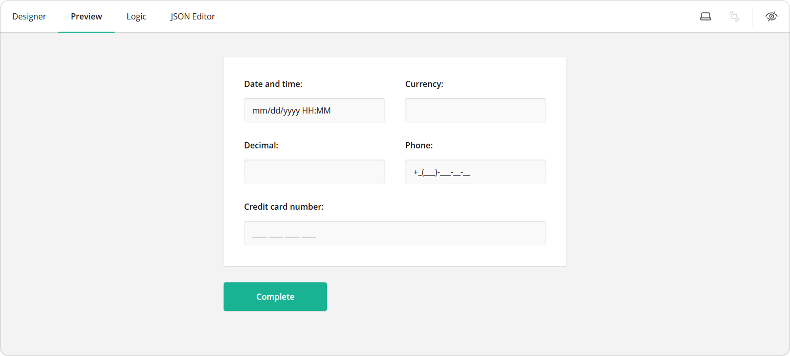 Data entry software with input masking
