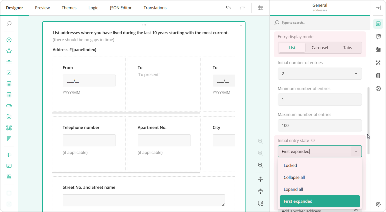 Dynamic Panel display mode: List