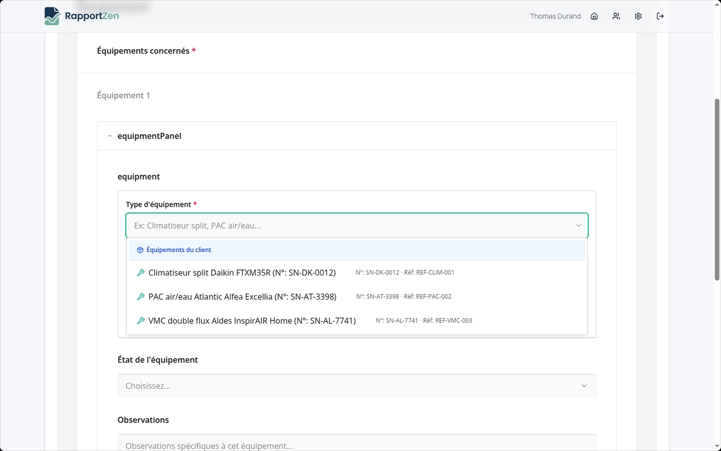 The equipment picker custom question in action