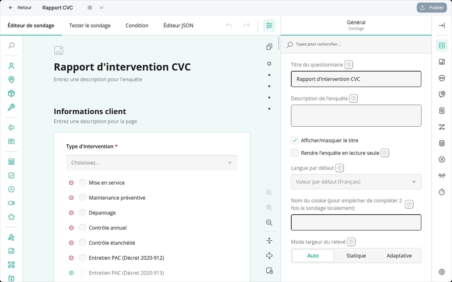 SurveyJS Creator embedded as the Rapport Zen form builder