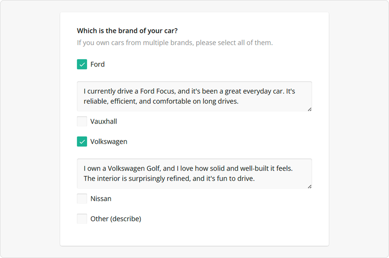 SurveyJS Survey Creator - Individual Choice Comments