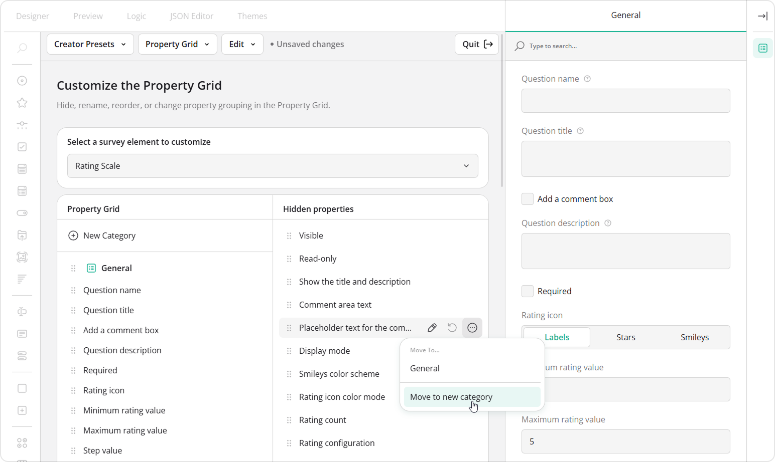 SurveyJS Survey Creator v3.0 - UI Preset Editor