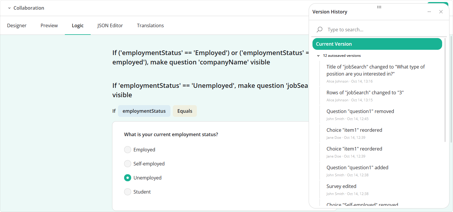 Collaborative Form Editing: Enhanced version history