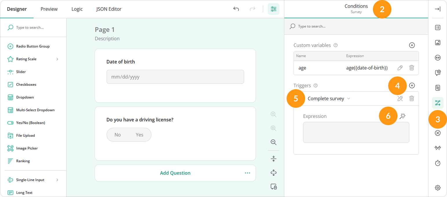 Add a custom trigger to a survey