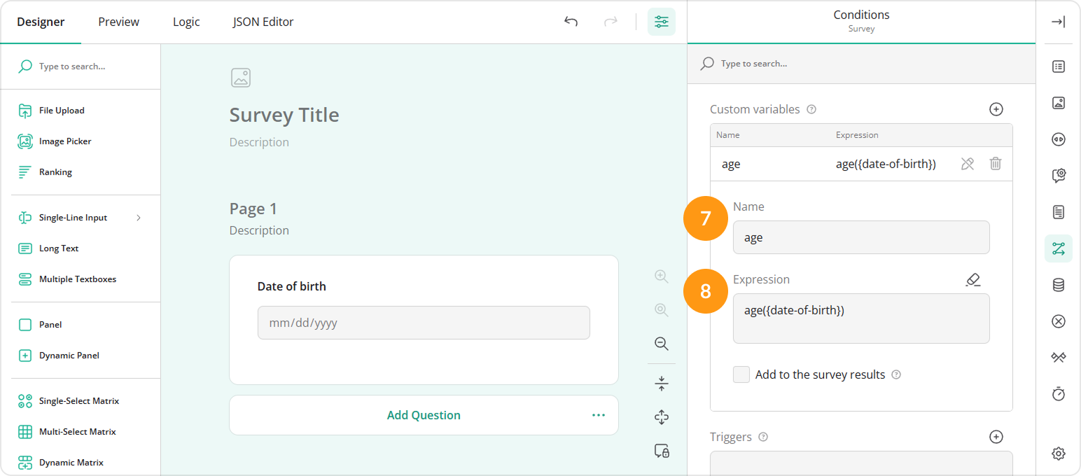 How to create a custom variable using the age() function