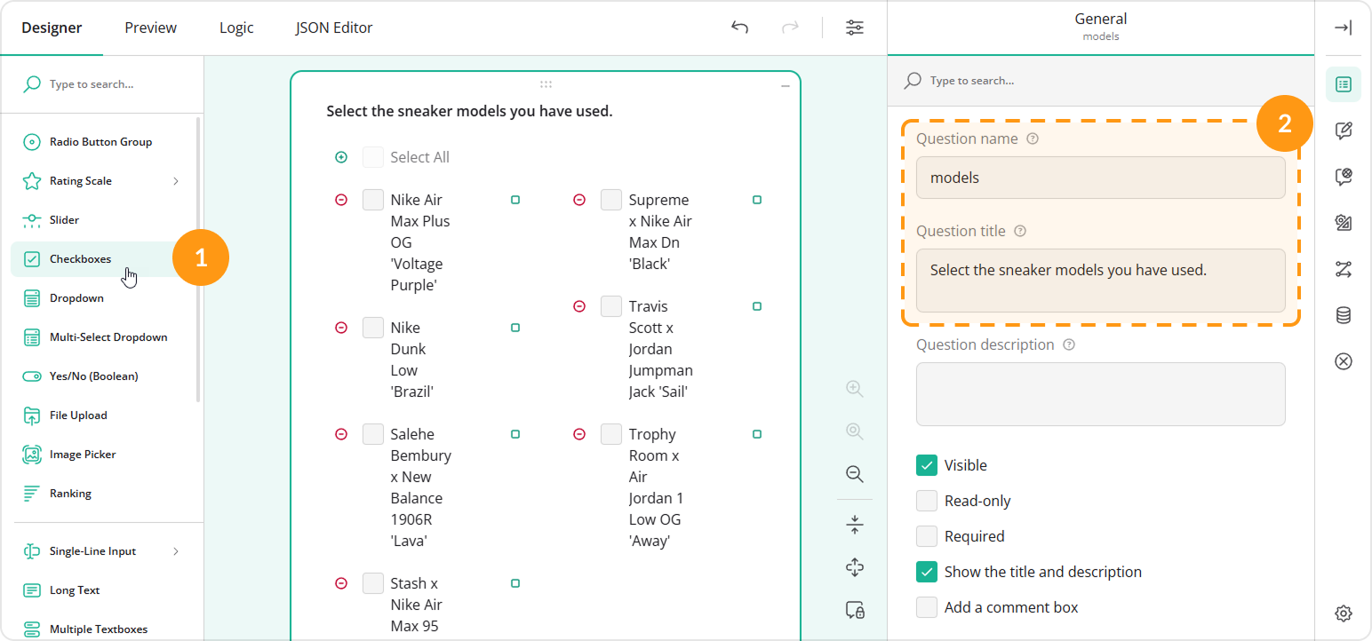 Add a Checkboxes question to a form