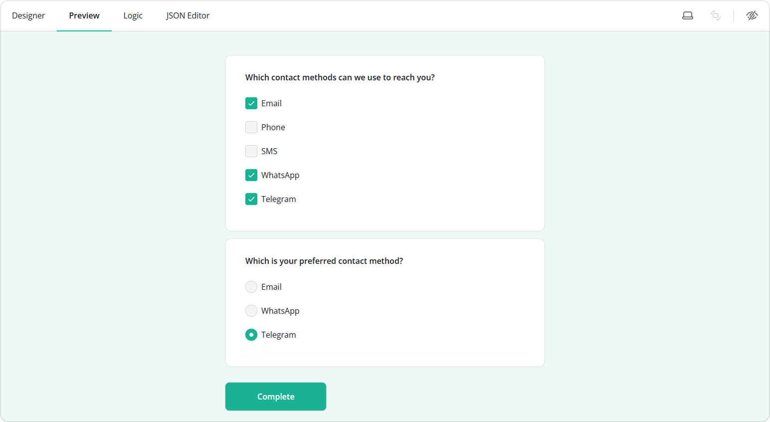 Preview carrying forward selected responses from a Checkboxes question to a Radio Button Group