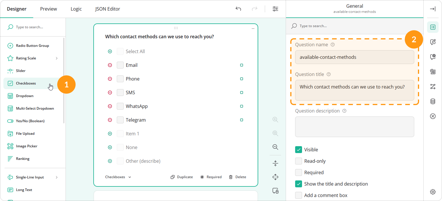 Checkboxes configuration