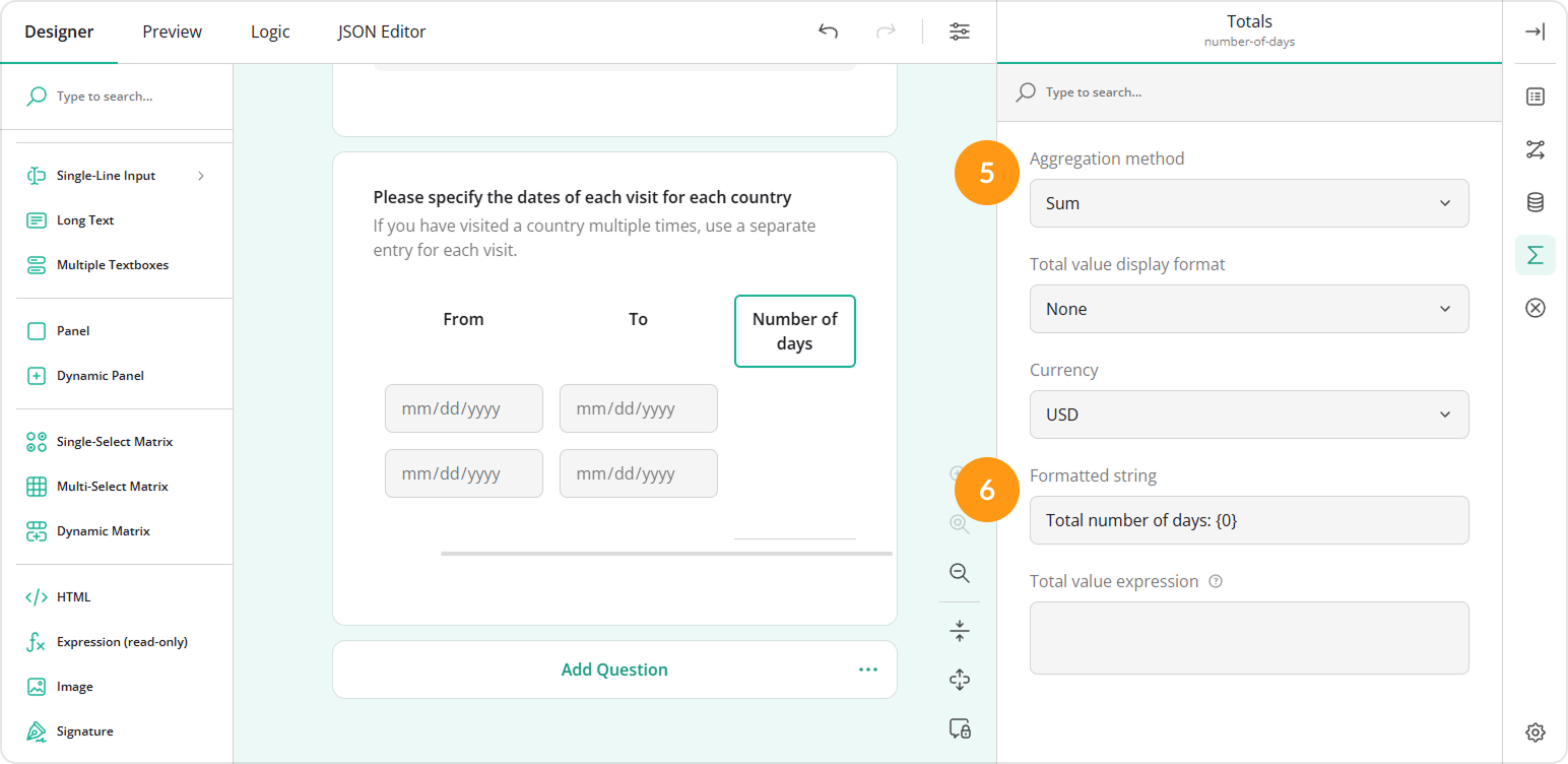 Dynamic Matrix: How to add the Total value for a column