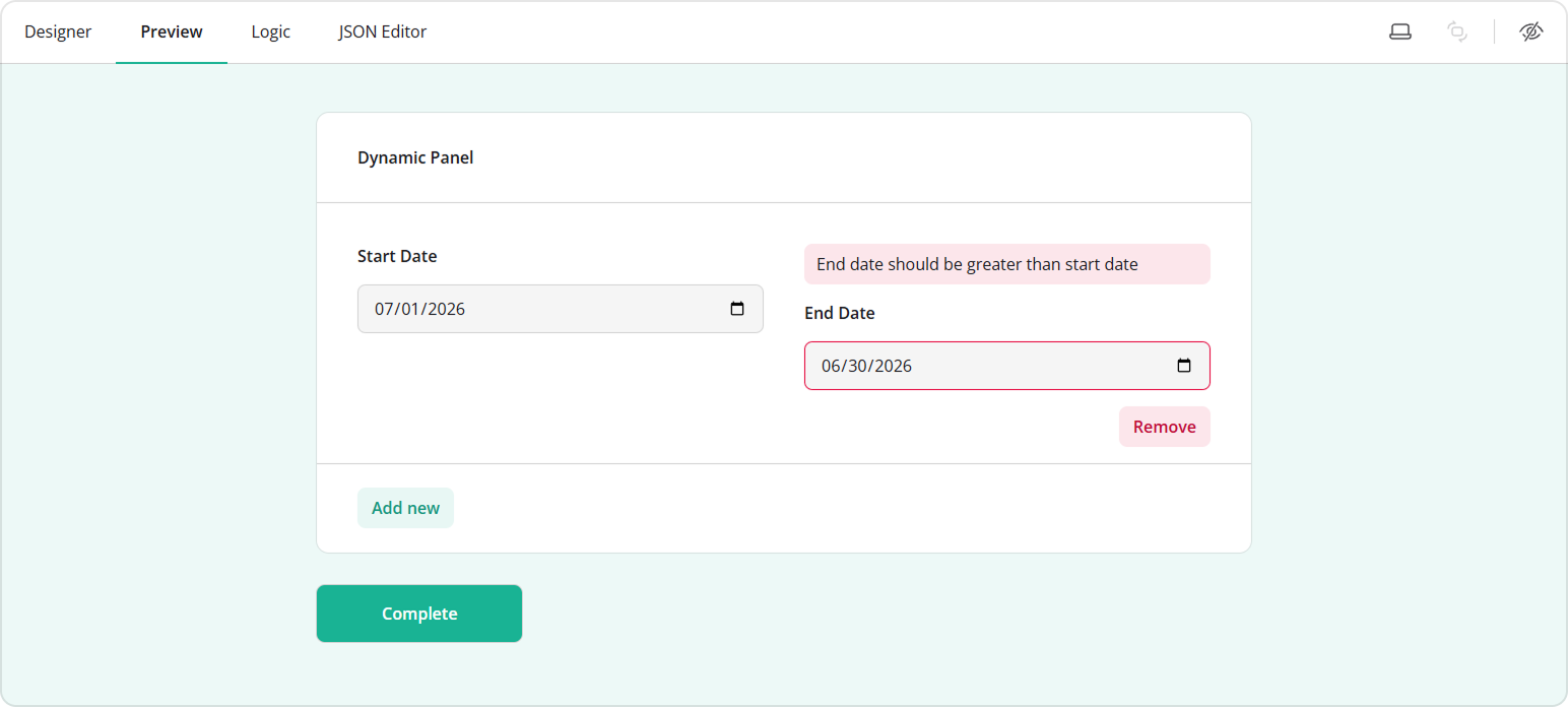 Date validation preview