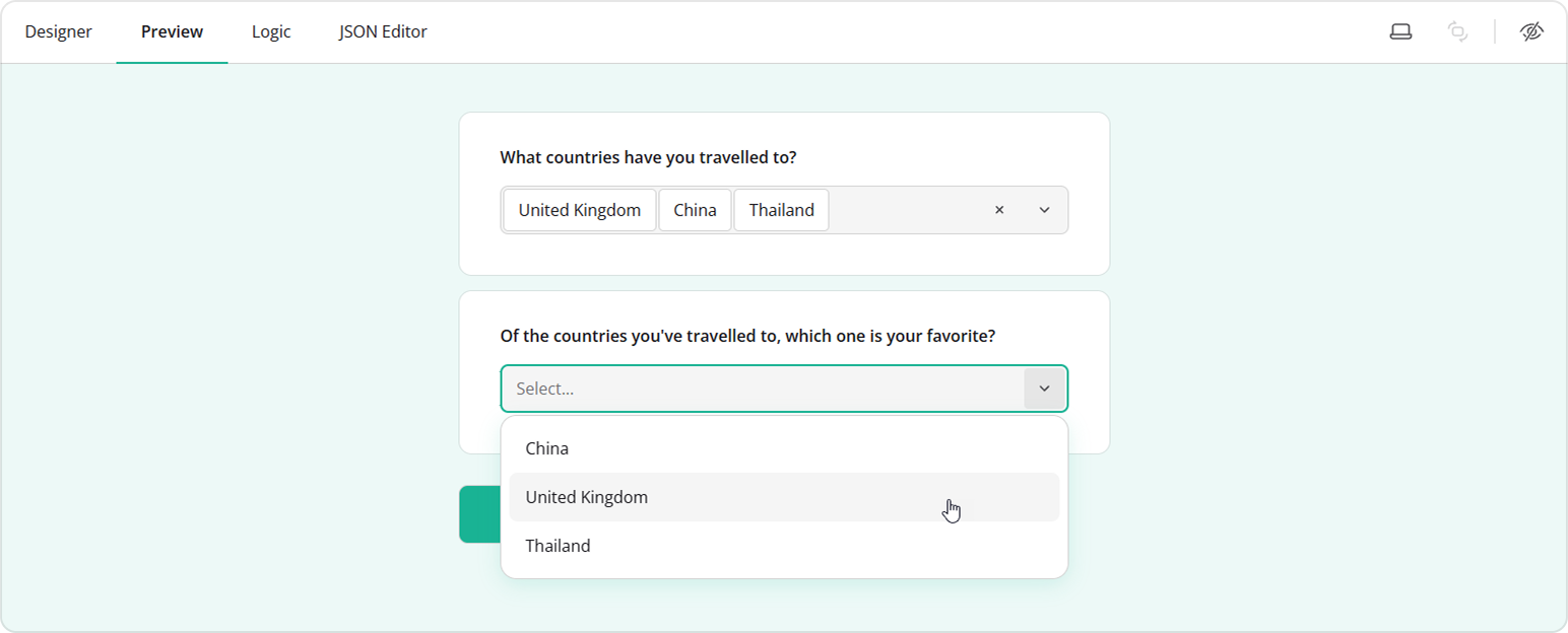 Preview carrying forward selected responses from a Tag Box to a Dropdown