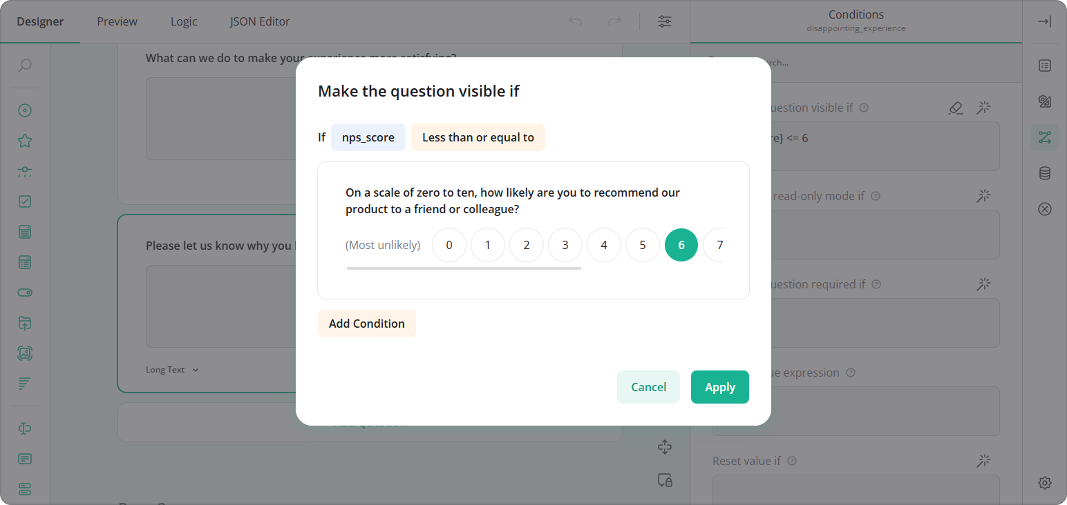 Survey Creator: Expression builder UI