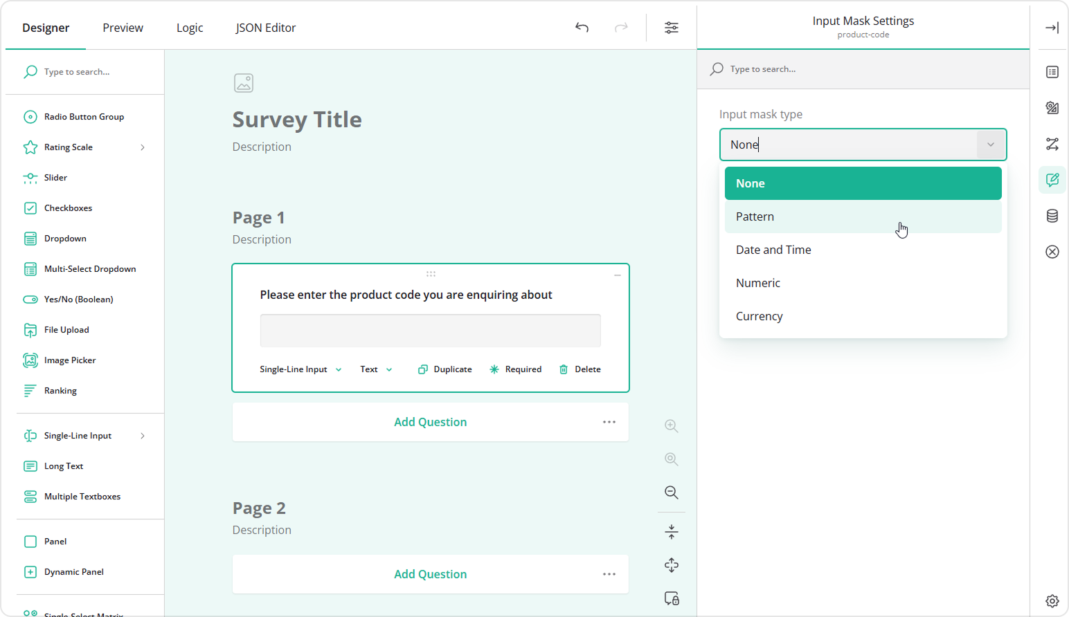 Input mask types