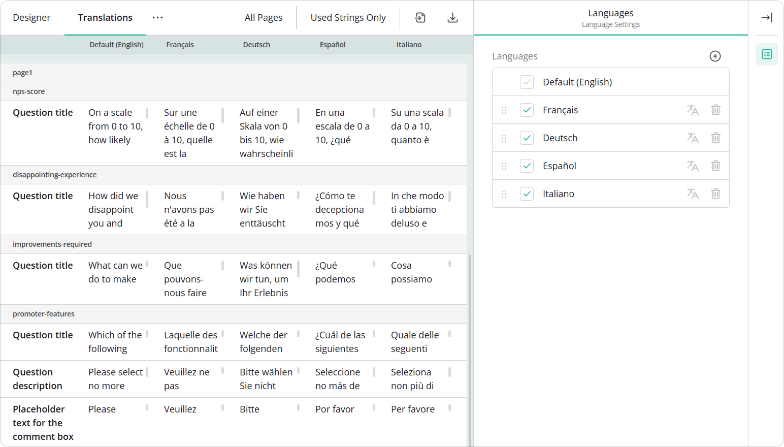 Translations tab