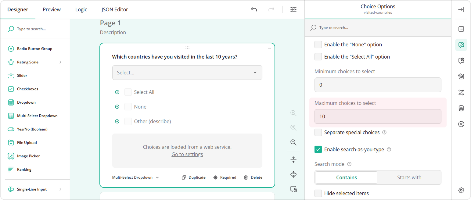 How to set the maximum choices to select for a Tag Box