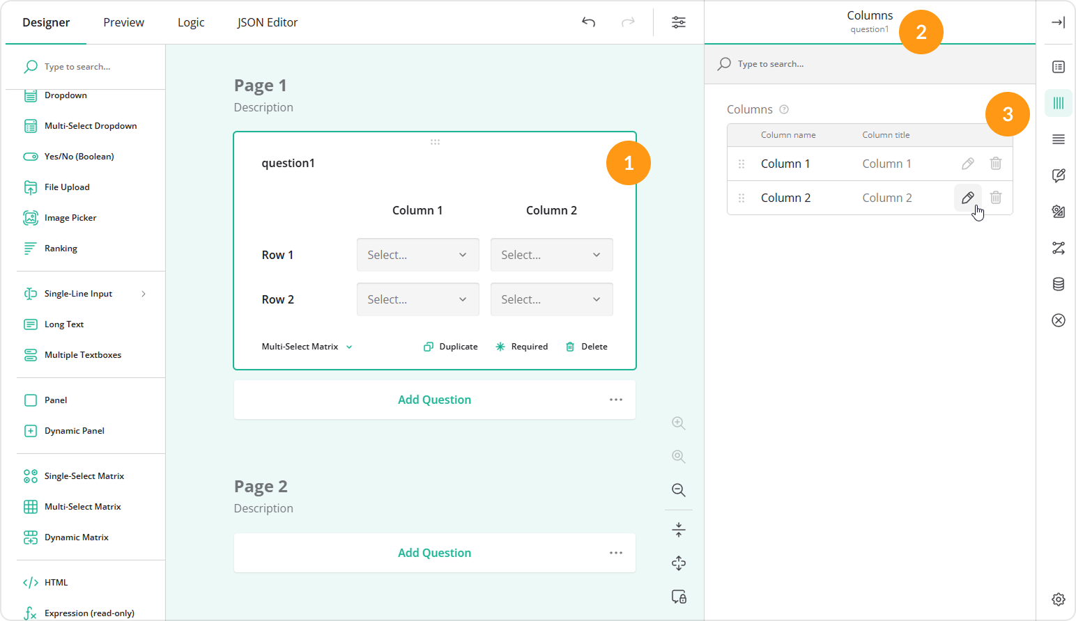 Multi-Select Matrix: How to set a new cell type for a column
