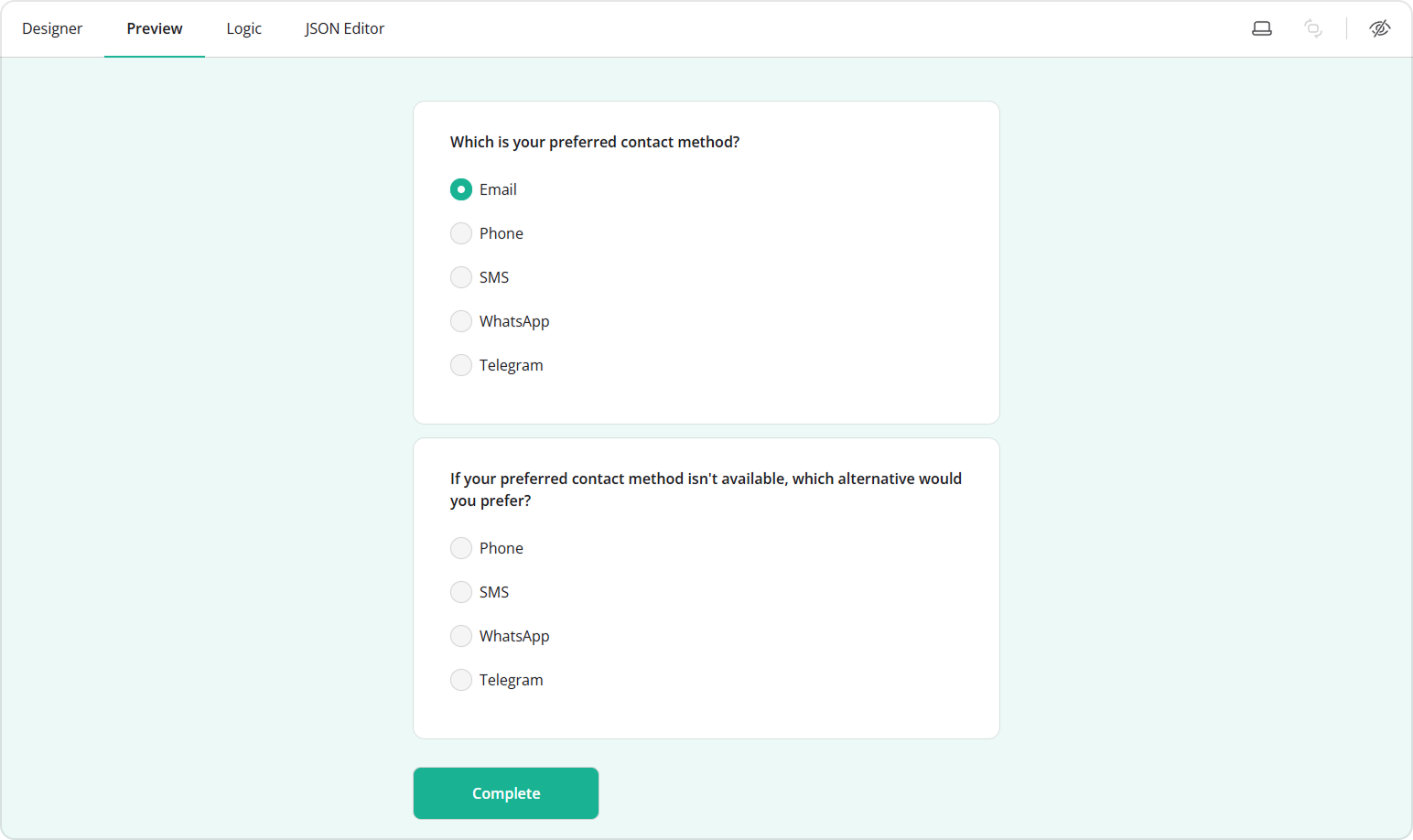 Preview carrying forward unselected responses from a Radio Button Group to another Radio Button Group