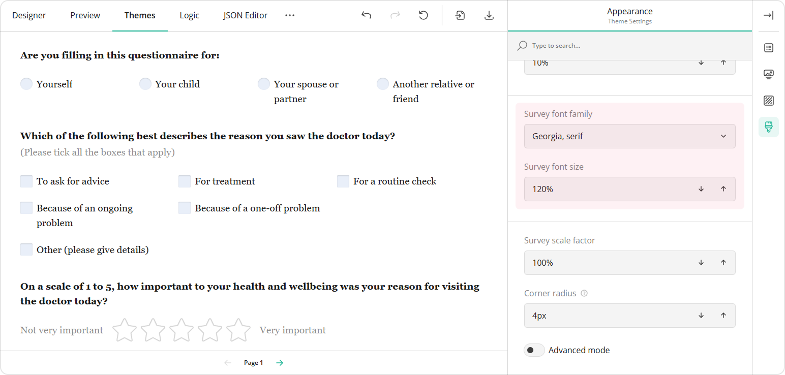 Set the survey font