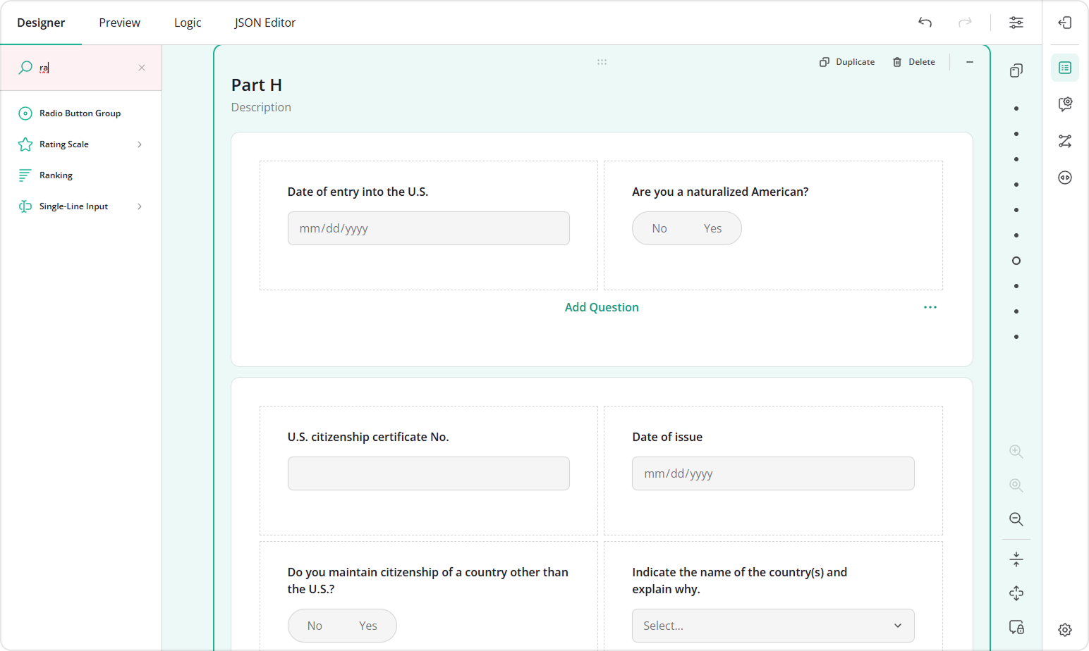 Survey Creator - Toolbox search bar