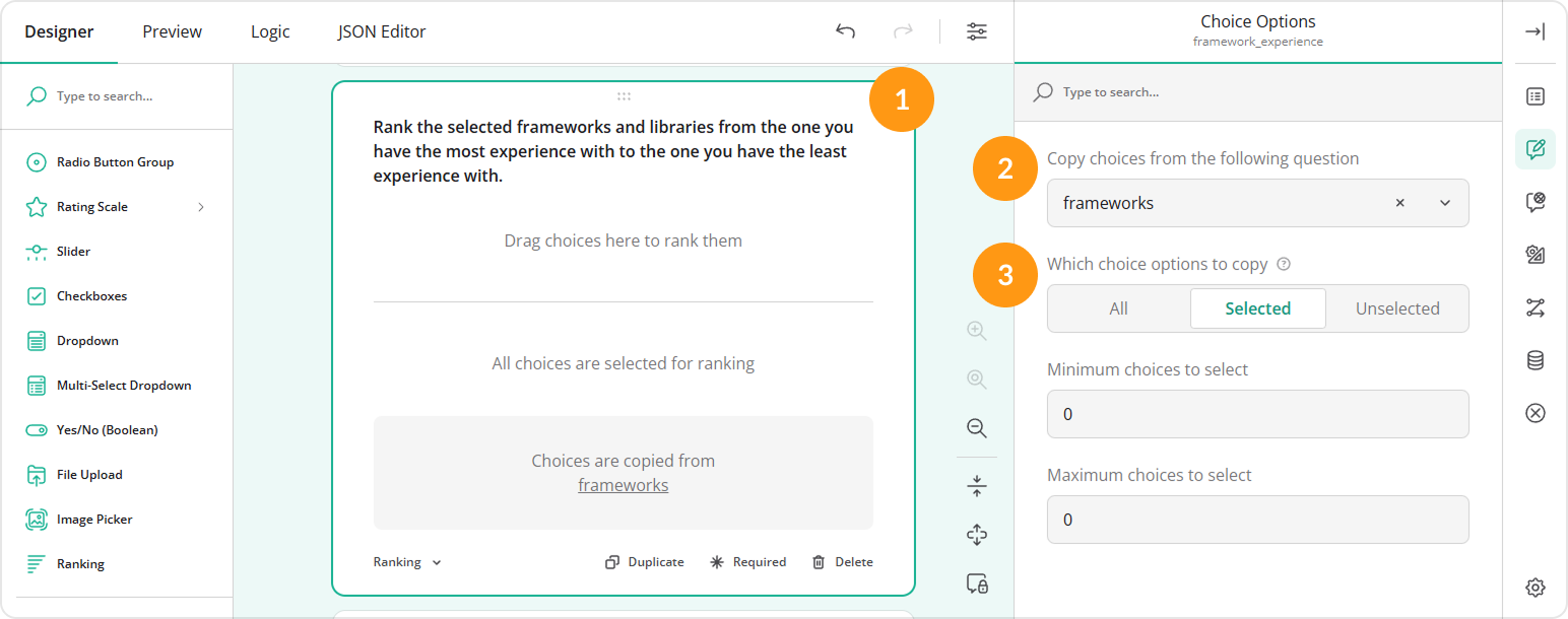 Copy choices from a question