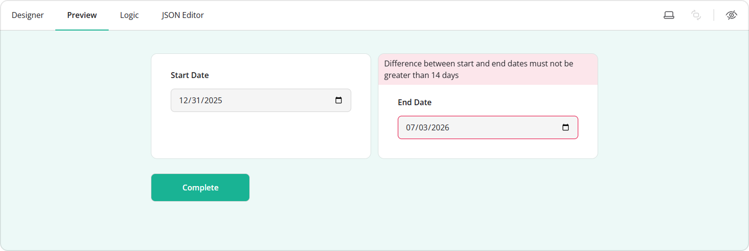 Date difference validation preview