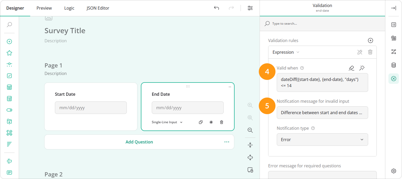 A validation rule that checks the difference between two dates