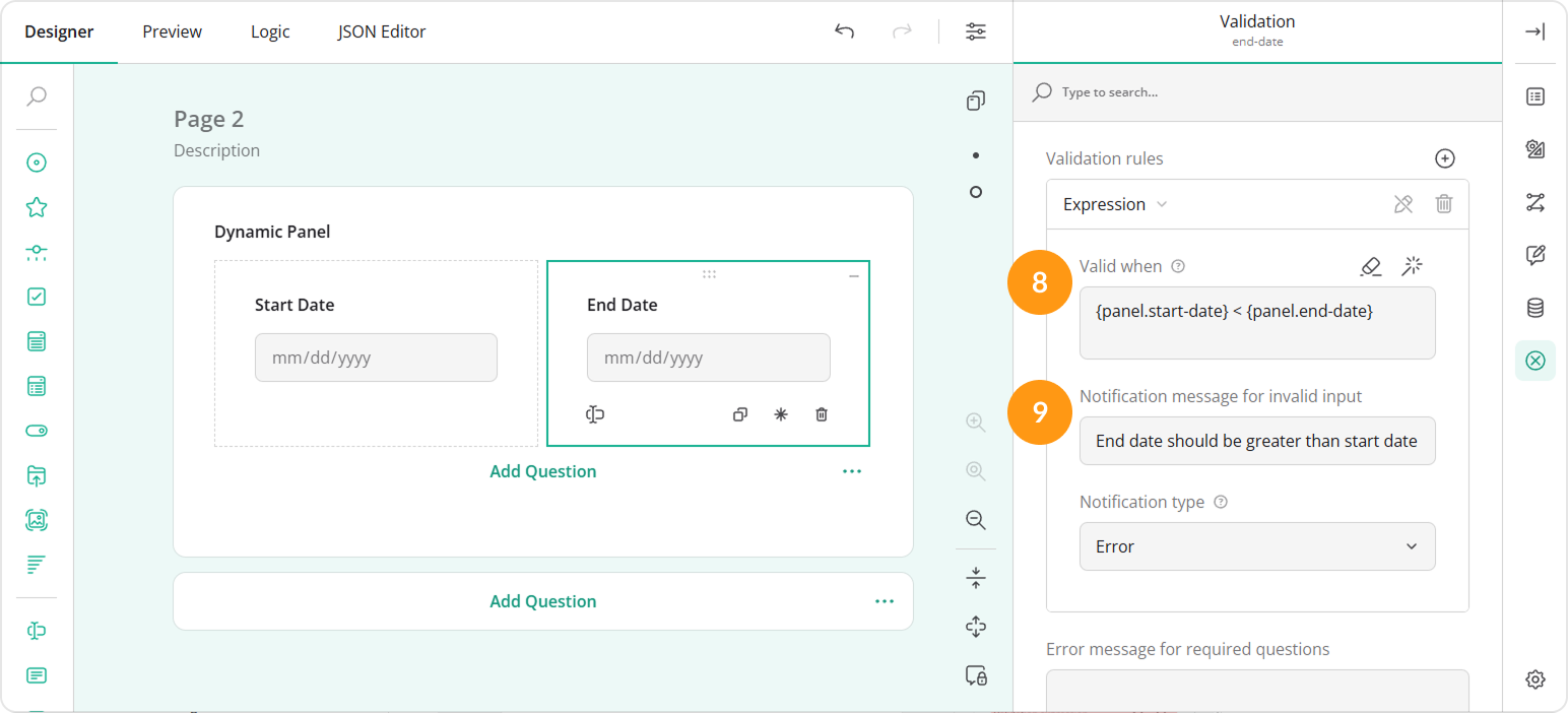 A data validation rule of the expression type