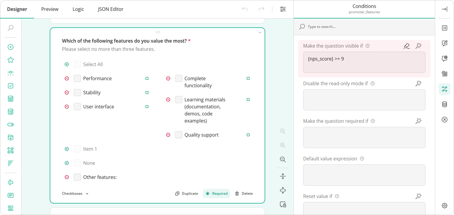 How to specify a conditional visibility expression