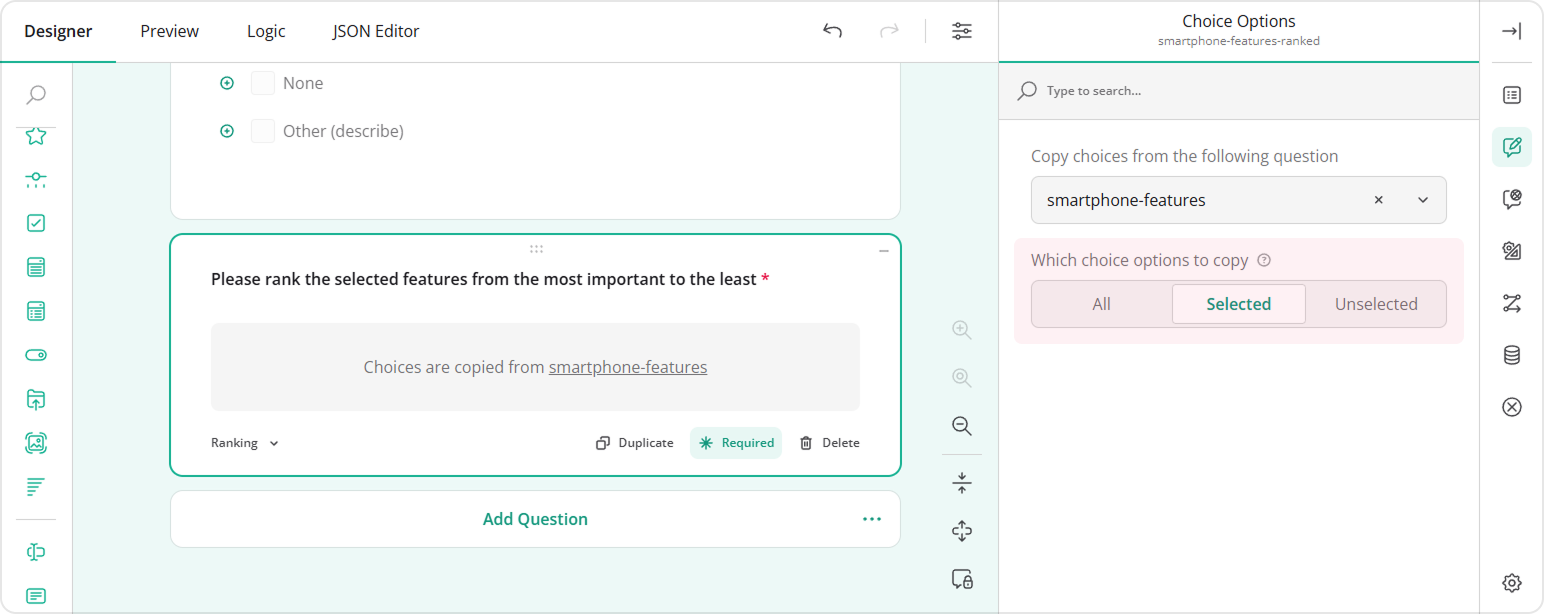 How to use Carry Forward Responses in SurveyJS Form Builder
