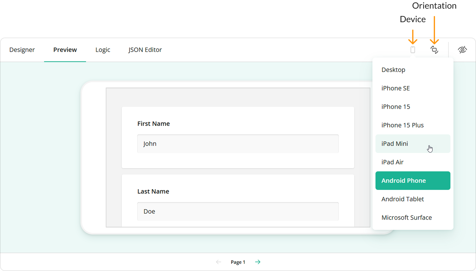 Survey Creator - Preview the survey on different devices